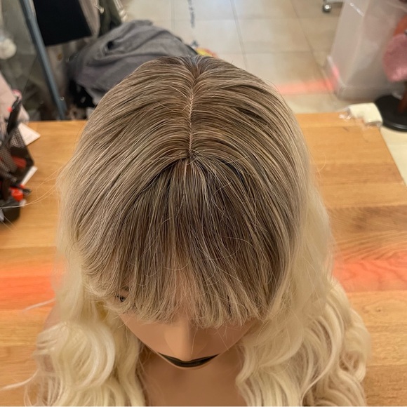 Human hair platinum blonde with dark root wig main image 5